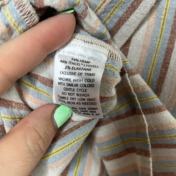 Toad & Co Tan Striped Hemp Back Button Tank Women Size XL - Picture 3 of 4